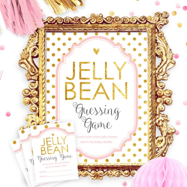 Jelly Bean Candy Guessing Game, Candy Game, Baby Shower Game, DIY Printable Game, Baby Shower Games, Printable Game, Download, Pink and Gold