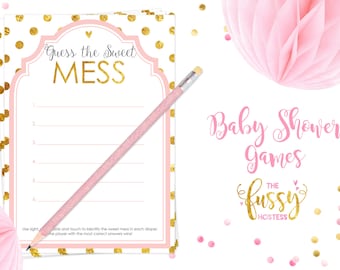 Guess the Sweet Mess | Candy Bar Diaper Game |  DIY Printable Game | Instant Download | Baby Shower Games | Printable Games | Pink and Gold