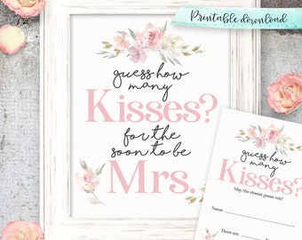 Guess How Many Kisses | Guess How Many Kisses for the Mrs | Bridal Shower Games | Wedding Shower Game | Bachelorette | Hen Party | Floral