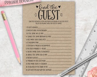 Find the Guest Game Printable Bridal Shower Game Wedding - Etsy