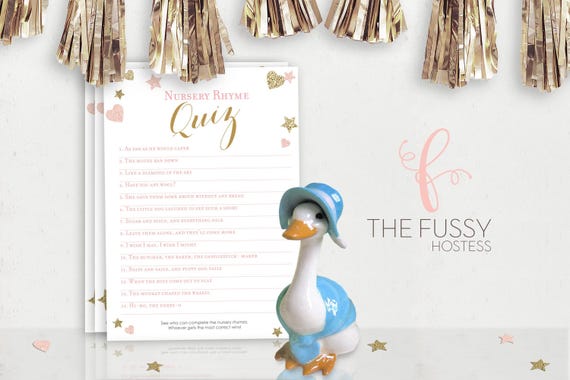 Unicorn Baby Shower Game Nursery Rhyme Quiz Printable Instant