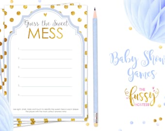 Guess the Sweet Mess Candy Bar Diaper Game, DIY Printable Game, Instant Download, Baby Shower Games, Printable Games, Blue and Gold