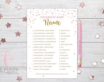 Celebrity Baby Name Game | Virtual + Printable | Baby Shower Game | Baby Name Race Game | Baby Girl Shower | Instant Download |Pink and Gold