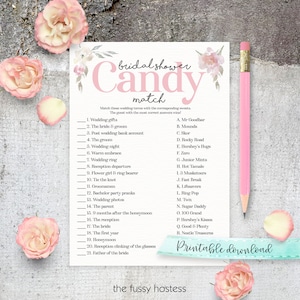 Virtual + Printable | Candy Match -Shower Game | Bridal Shower | Wedding Shower | Bachelorette | Hen Party | Instant Download | Pink Flowers
