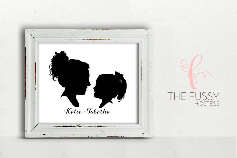 Mother and Child Silhouette, Child Silhouette, Personalized Portrait, Silhouette Portrait, Girl Boy Silhouette, Printable, Black Silhouette image 1