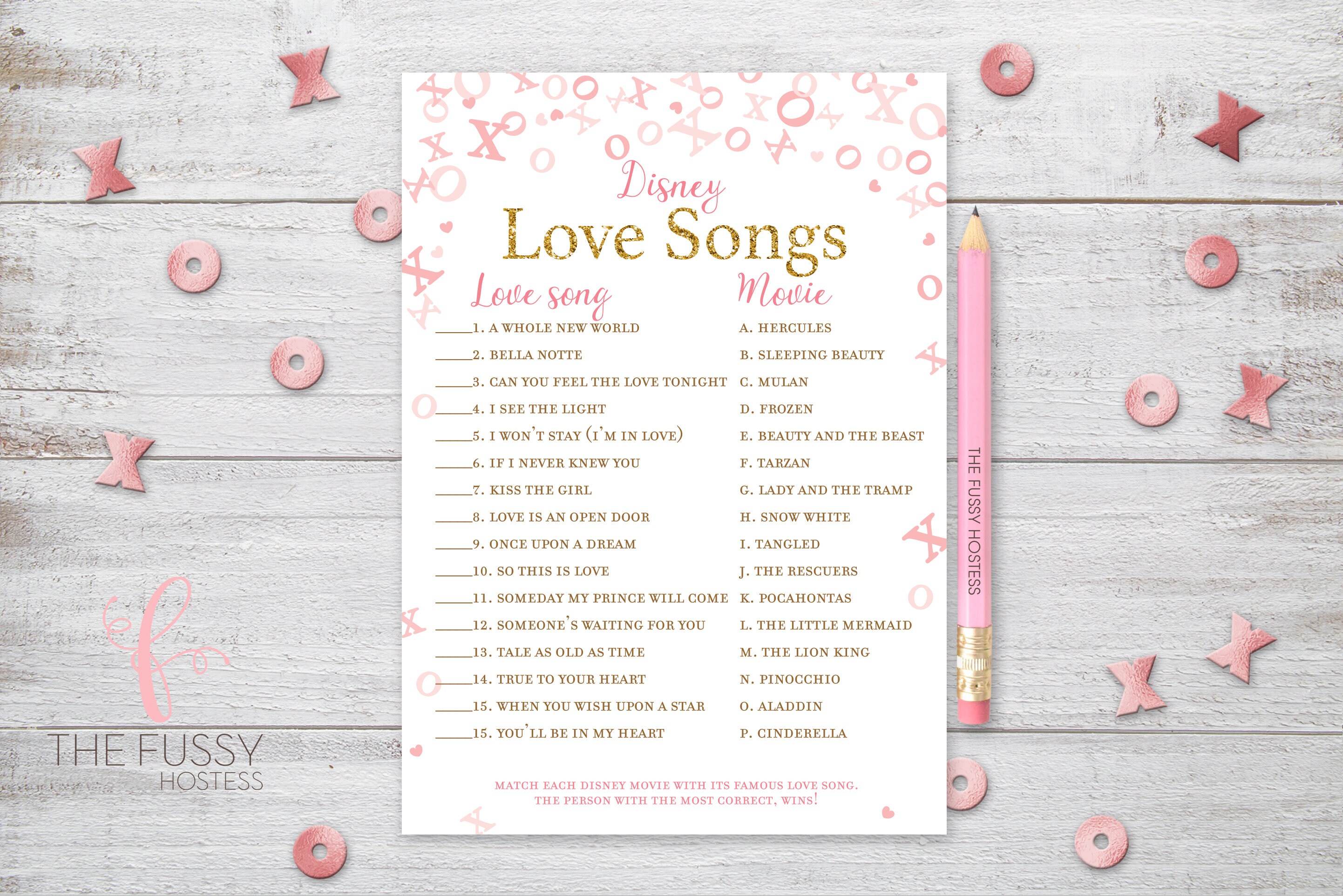 Disney Love Songs Bridal Shower Game Love Song Game Disney Etsy