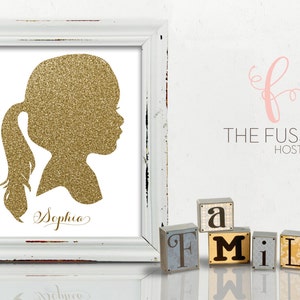 Custom Child Silhouette, Child Silhouette, Personalized Portrait, Silhouette Portrait, Girl Boy Silhouette, Printable, Glitter Portrait
