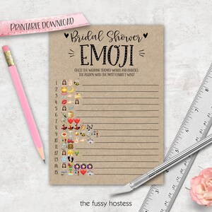 Emoji Bridal Game- Emoji Pictionary |Virtual + Printable | Wedding Emoji | Wedding Sayings | Download | Bridal Pictionary | Kraft + White