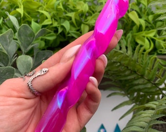 Dark Pink Aura Angel Selenite Satin Spar Spiral Wand Unicorn Horn Point Obelisk (Qty:1)