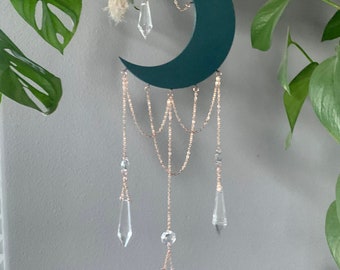 Forest Green & Rose Gold Crystal Prism Sun Dream Catcher (Home Decor, Wall Hanging, Nursery)