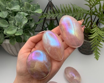 Angel Aura Rose Quartz Palm Worry Pocket Stone (Qty:1)