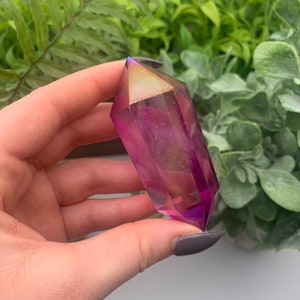 Purple Flame Aura Angel Clear Quartz Double Terminated Wand Point Obelisk Qty:1 image 4