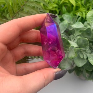 Purple Flame Aura Angel Clear Quartz Double Terminated Wand Point Obelisk Qty:1 image 7