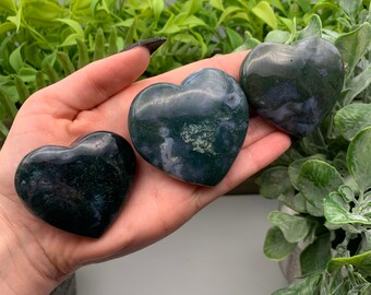 Moss Agate Heart Palm Stone (Qty: 1) (Lot 5)