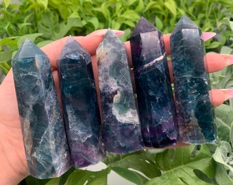 Blue Rainbow Fluorite Point Tower Wand (Qty: 1) (Lot 1)