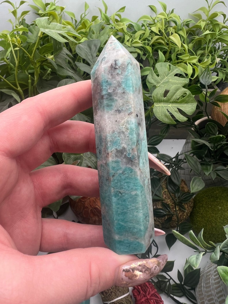 Smoky Quartz in Amazonite Crystal Tower Point Obelisk Qty: 1 image 2