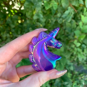 Carved Purple Angel Flame Aura Opalite Unicorn (Qty: 1)