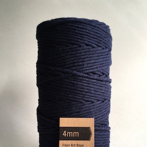 4mm Single Strand Cotton Macrame String - Dark Blue / Navy Craft Cord, AZO Free Dyes / OEKO-TEX