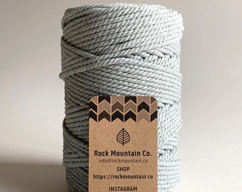 4mm 3 Strand Cotton Macrame Rope - Cloud Light Gray