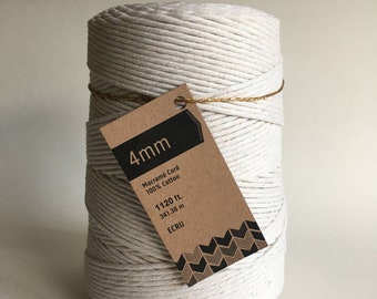 4mm Single Strand Cotton Macrame Cord / Bulk Fiber Art String - Natural Beige