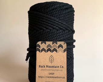 5mm 3 Strand Recycled Cotton Macrame Rope - Black Panther