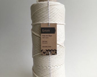 6mm Single Strand Cotton Macrame Cord / Bulk Fiber Art String - Natural Beige