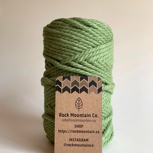 5mm 3 Strand Recycled Cotton Macrame Rope - Sage / Light Green Craft Cord, AZO Free Dyes / OEKO-TEX