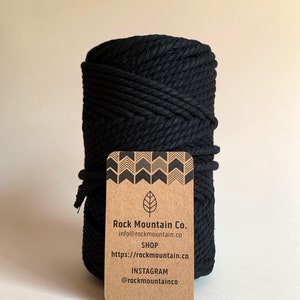 5mm 3 Strand Recycled Cotton Macrame Rope - Black Panther