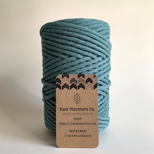 6mm Single Strand Recycled Cotton Macrame Rope - Patina Teal Blue/Green Craft Cord, AZO Free Dyes / OEKO-TEX