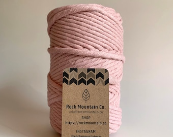 6mm Single Strand Recycled Cotton Macrame Rope - Light Pink Craft Cord, AZO Free Dyes / OEKO-TEX
