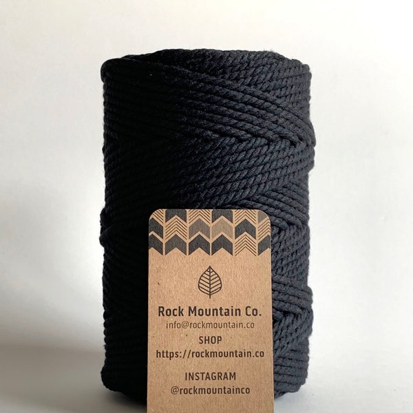 4mm 3 Strand Cotton Macrame Rope - Lava Black