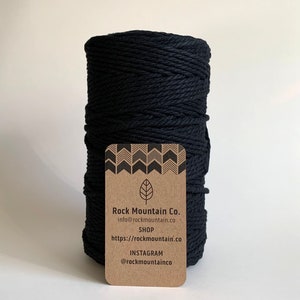 3mm 3 Strand Recycled Cotton Macrame Rope - Panther Black