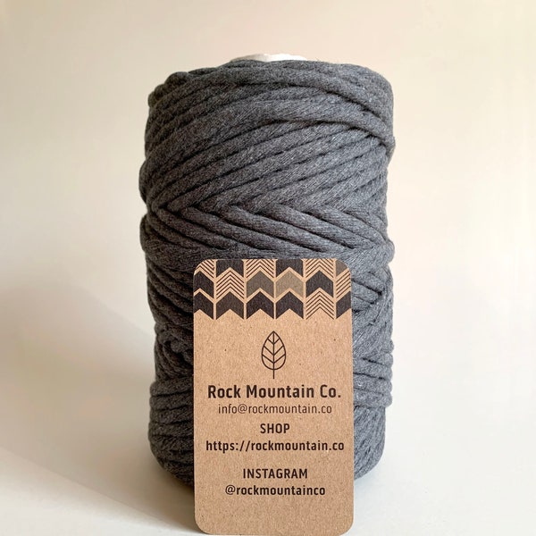 6mm Single Strand Recycled Cotton Macrame Rope - Shark / Dark Gray