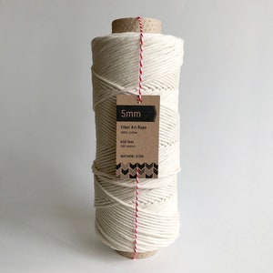 5mm Single Strand Cotton Macrame Cord / Bulk Fiber Art String - Natural Beige Craft Rope, Made in USA