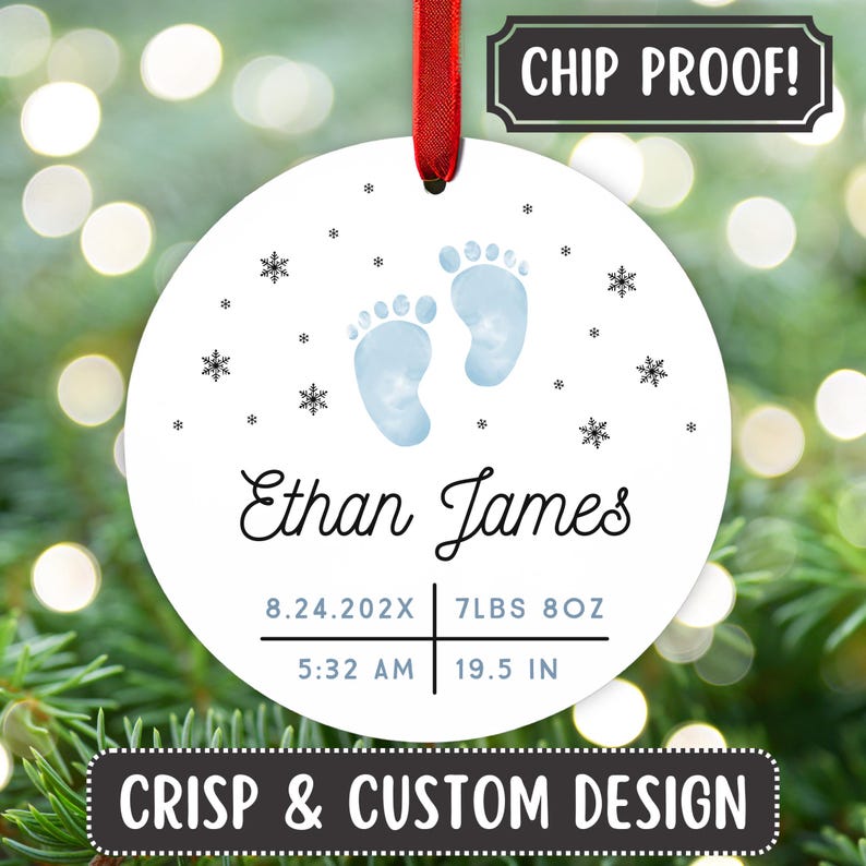Custom Baby Boy Christmas Tree Ornament, Personalized Name Date Newborn