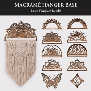 Mandala macrame hanger bundel muur hangende basisset vlinder ornament laser hout gesneden diamant sjabloon SVG Boho oorbellen DXF decor png-bestanden