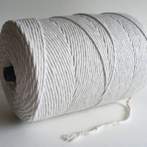 3mm Single Strand Cotton Macrame Cord / Bulk Fiber Art String Natural Beige image 5
