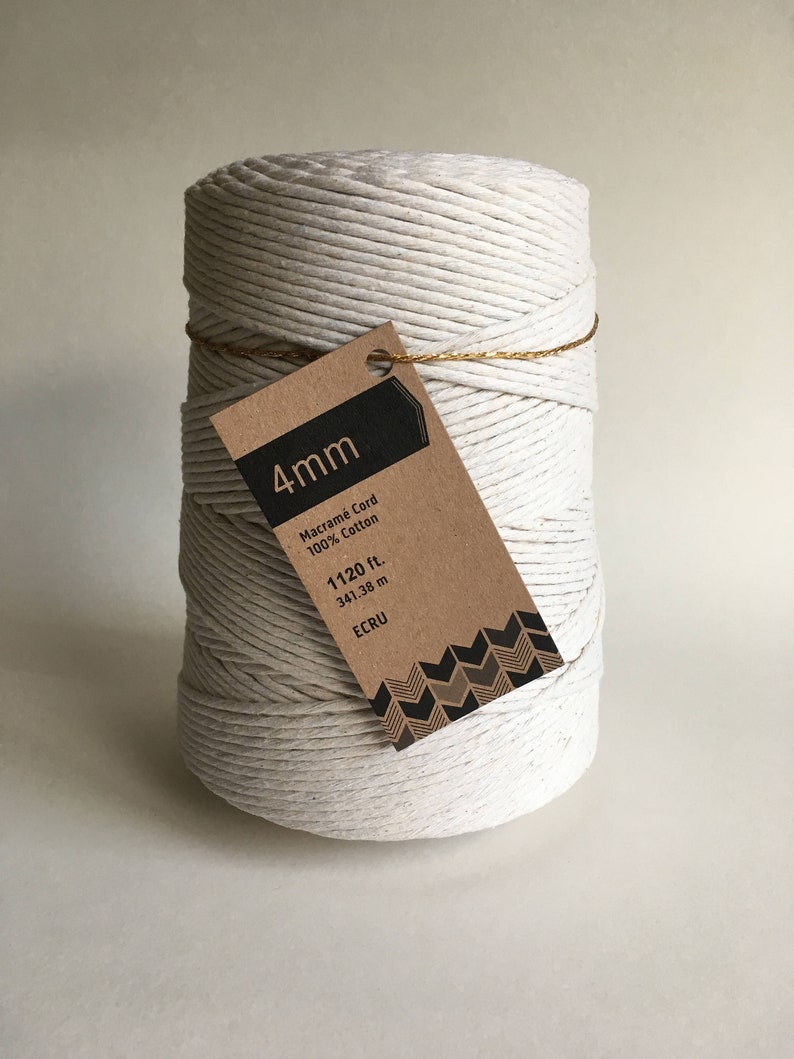 4mm Single Strand Cotton Macrame Cord / Bulk Fiber Art String Natural Beige 1120 Feet