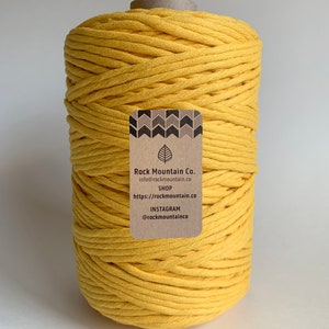 5mm Single Strand Recycled Cotton Macrame Rope - Yellow Gold Craft Cord, AZO Free Dyes / OEKO-TEX