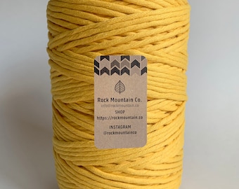 5mm Single Strand Recycled Cotton Macrame Rope - Yellow Gold Craft Cord, AZO Free Dyes / OEKO-TEX