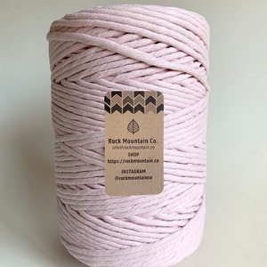 5mm Single Strand Recycled Cotton Macrame Rope - Light Pink Craft Cord, AZO Free Dyes / OEKO-TEX