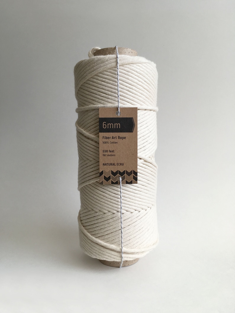 6mm Single Strand Cotton Macrame Cord / Bulk Fiber Art String Natural Beige 550 Feet