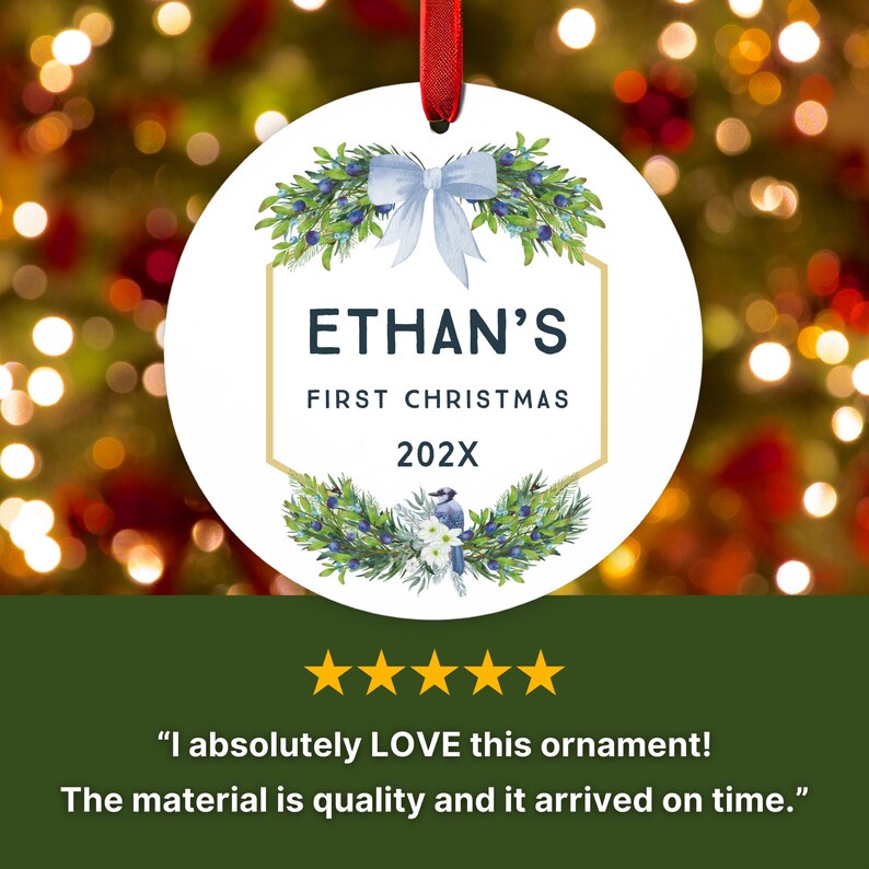 Custom Baby Boy's First Christmas Tree Ornament, Boy Baby's 1st Xmas
