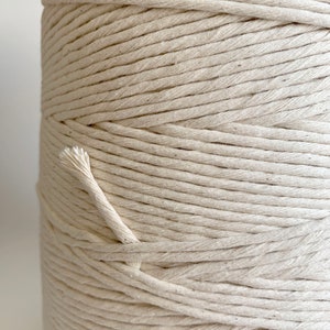 4mm Single Strand Cotton Macrame Cord / Bulk Fiber Art String Natural Beige image 6