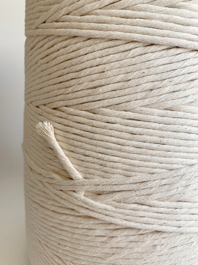 4mm Single Strand Cotton Macrame Cord / Bulk Fiber Art String Natural Beige image 6