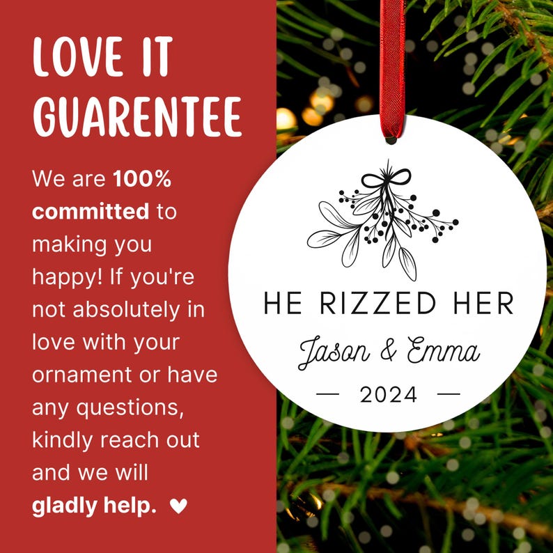 Funny Custom He Rizzed Her Christmas Tree Ornament, Couples First Xmas