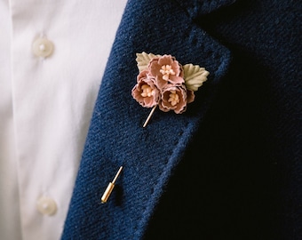 Flower Lapel Pin for Men, Wedding Boutonniere Brooch, Suit Lapel Pin Acessories, Men Brooch, Floral Rose Boutonniere, Blush Pink Buttonhole
