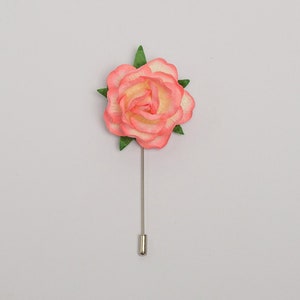 Grading roze ombre-gekleurde roze bloem reversspeld, boutonnière voor mannen, formele pakaccessoires, tuin bruiloft perzik revers broche pin