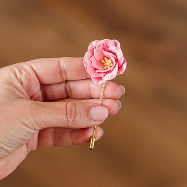 Light Pink Flower Lapel Pin Suitable for Any Formal Occasion - Paper-Made Blooming Magnolia Brooch Pin, Husband Suit Gift