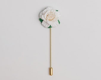 White Flower Lapel Pin, Suit Accessories for Men, Carnation Pin, Floral Boutonniere, Stylish Tuxedo Brooch, Groomsmen Lapel Pin for Wedding